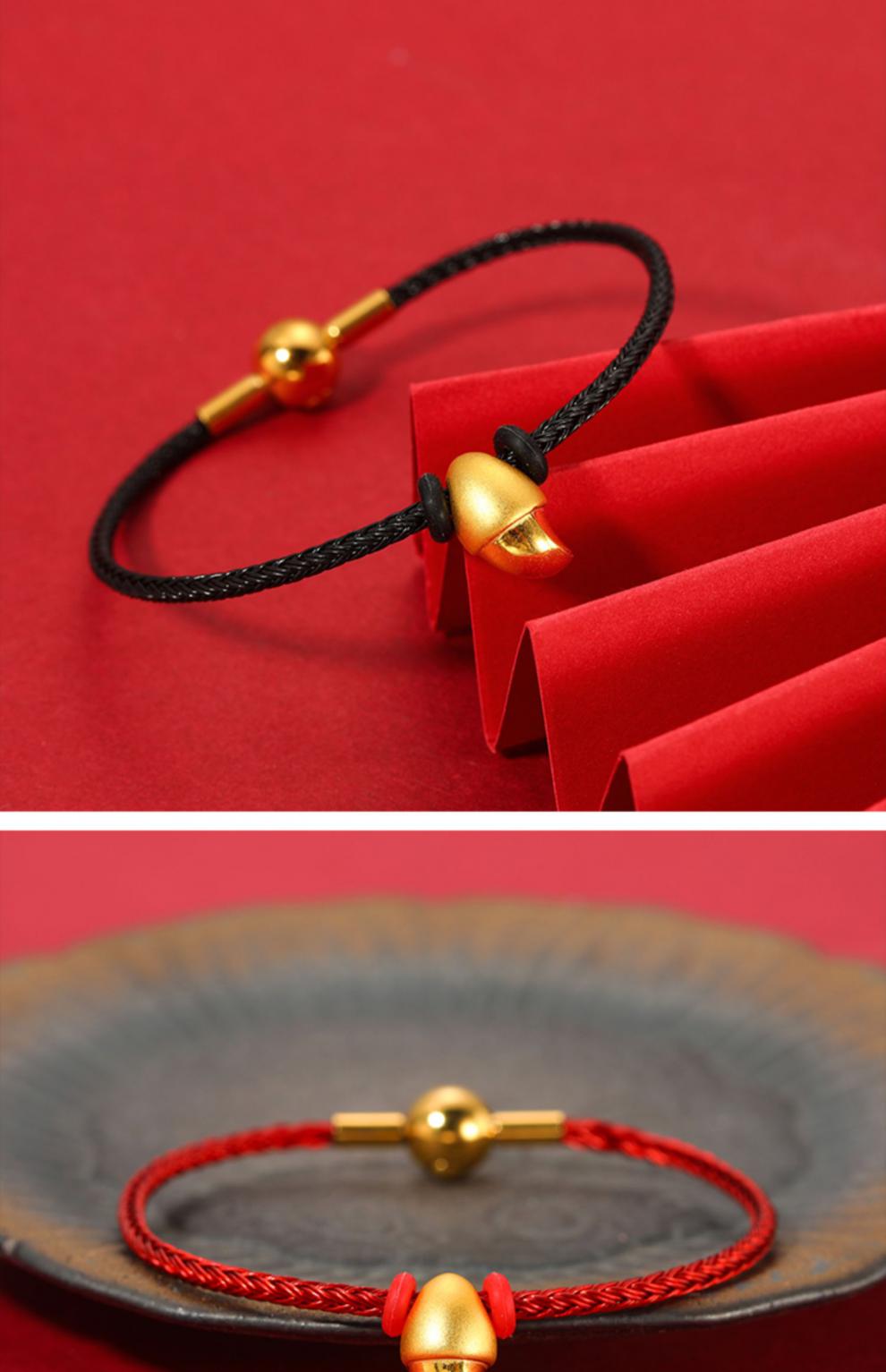 福铂睿(fbri)黄金小虎牙手链硬999足金老虎牙珠本命虎年红绳手链情侣