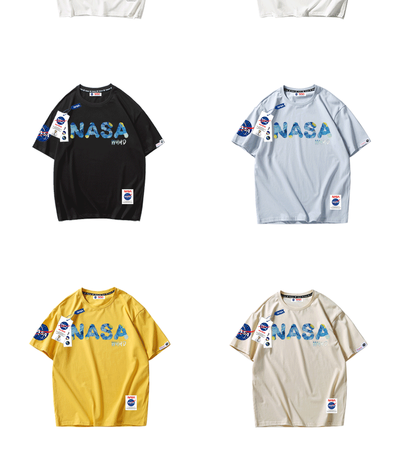 nasa潮牌联名圆领纯棉短袖t桖短袖原创男女情侣印花夏季潮西瓜红s