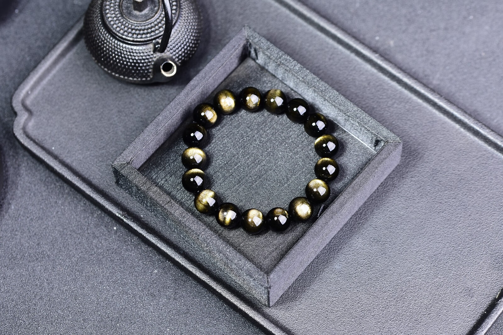 静晶阁 金曜石手链8-18mm 高品质双金眼金耀石天然水晶单圈手串男