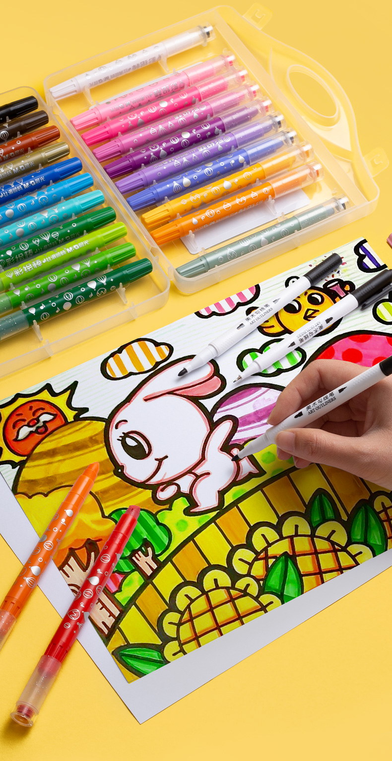 黑色勾线笔油性大小双头彩色画画勾线笔儿童绘画学生用美术专用细头