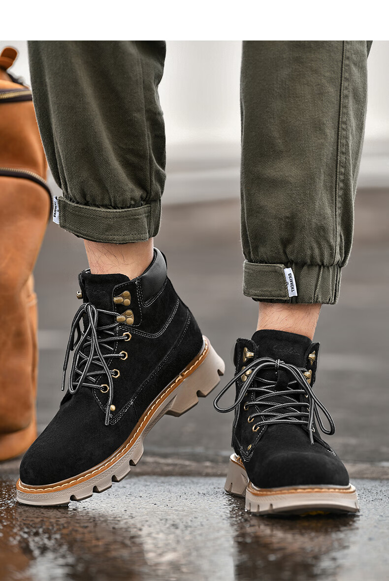 cele策乐工装靴男户外高帮马丁靴男士秋冬季保暖英伦风休闲鞋防滑户外