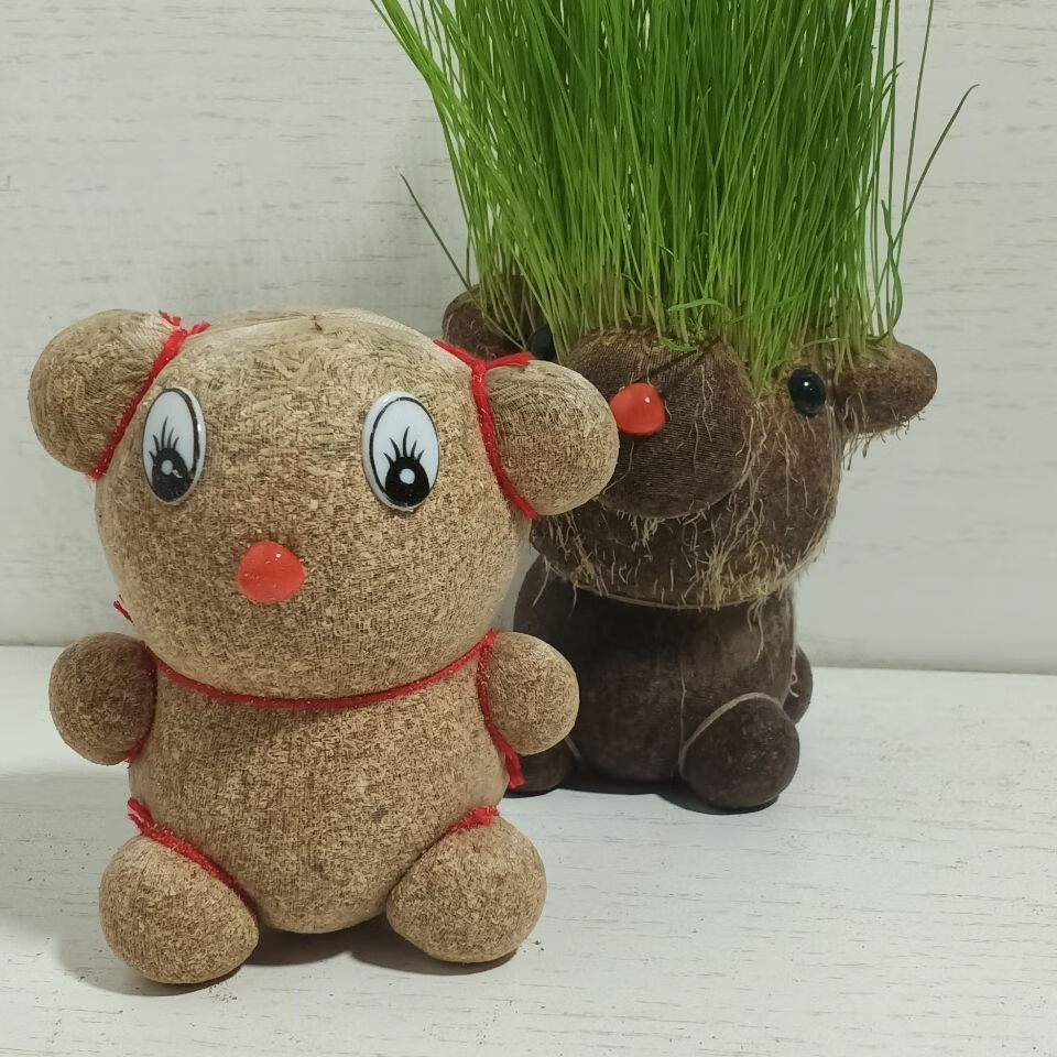 泰西丝长草娃娃创意草头娃娃桌面迷你小盆栽卡通办公室青草种植小老鼠