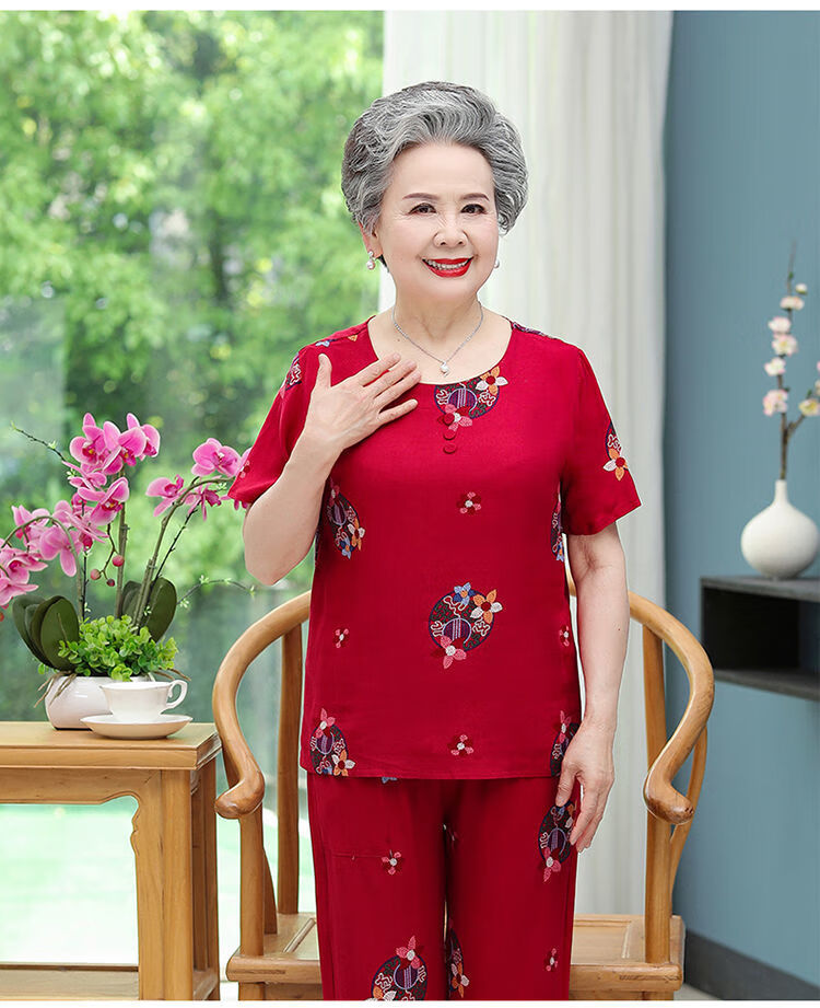 女装新款老年人夏装女短袖两件套60岁70妈妈奶奶装宽