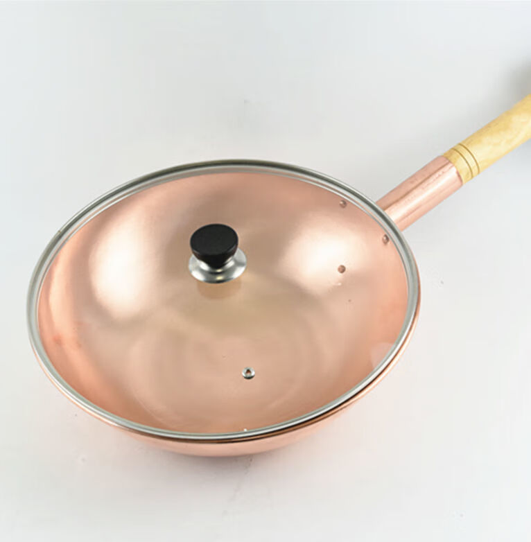 彩维 纯铜炒锅电磁炉铜锅加厚补铜餐具手工紫铜炒菜锅红铜燃气铜炒锅