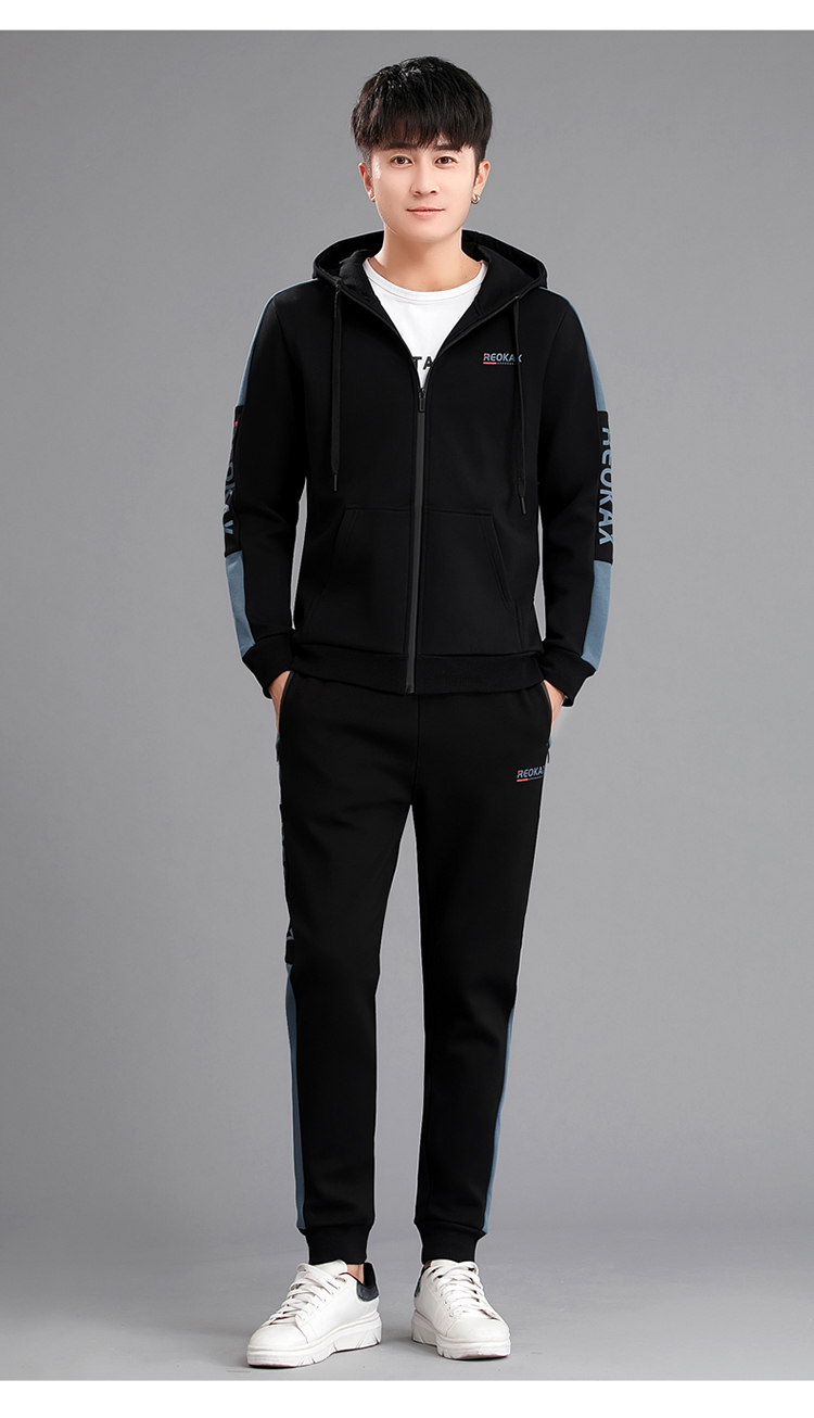 新款秋冬季361运动服套装男加绒加厚卫衣青年男装休闲学生9005a黑色冬