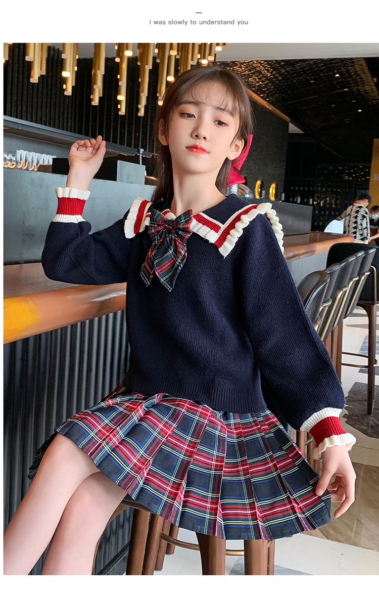 jk制服冬季全套jk格裙套装网红秋冬格子裙女孩学院风百褶短裙红色两