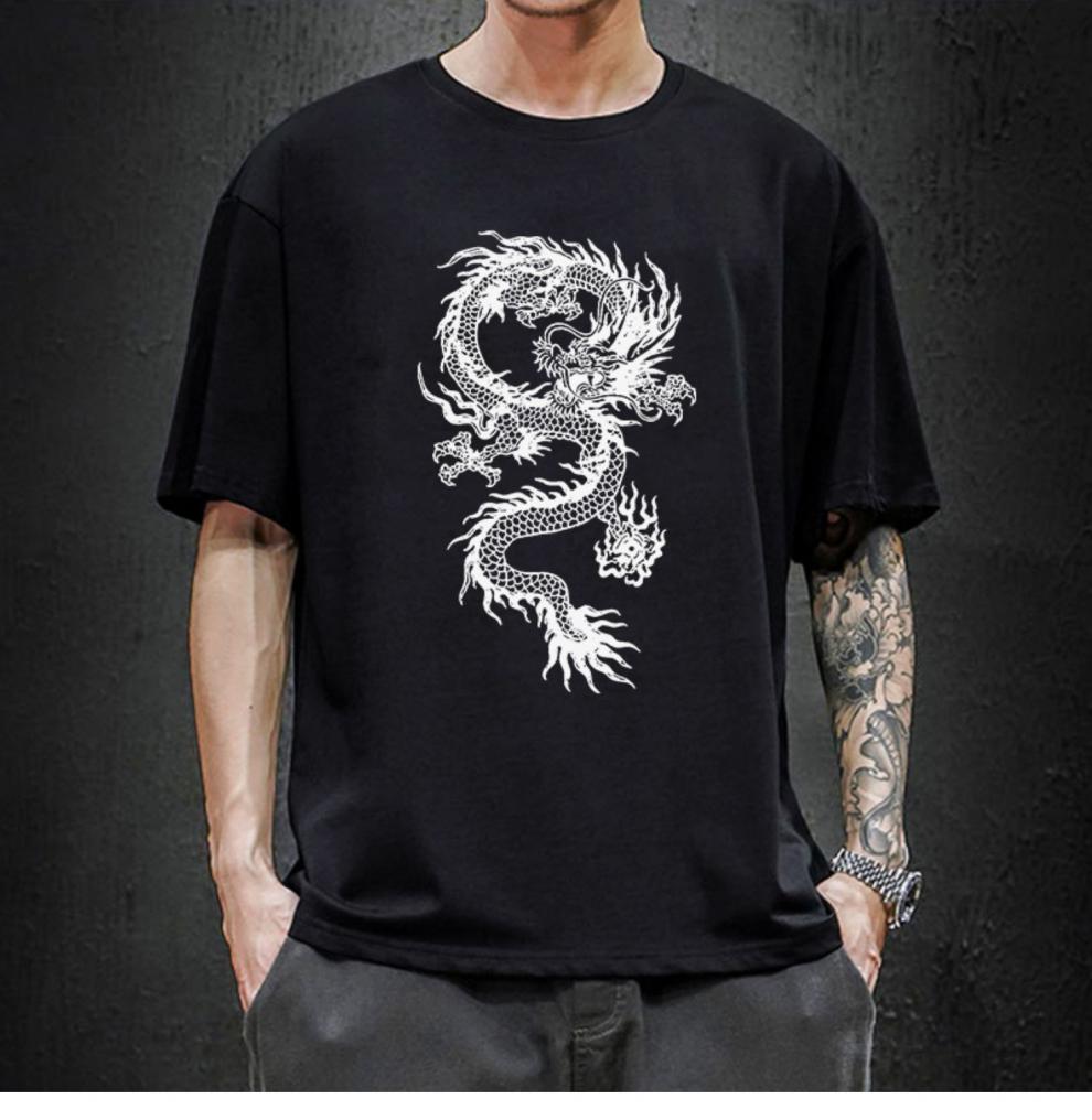 带龙图案的衣服中国风国龙纹t恤虎水墨画五爪金龙皇帝图腾龙印花m128