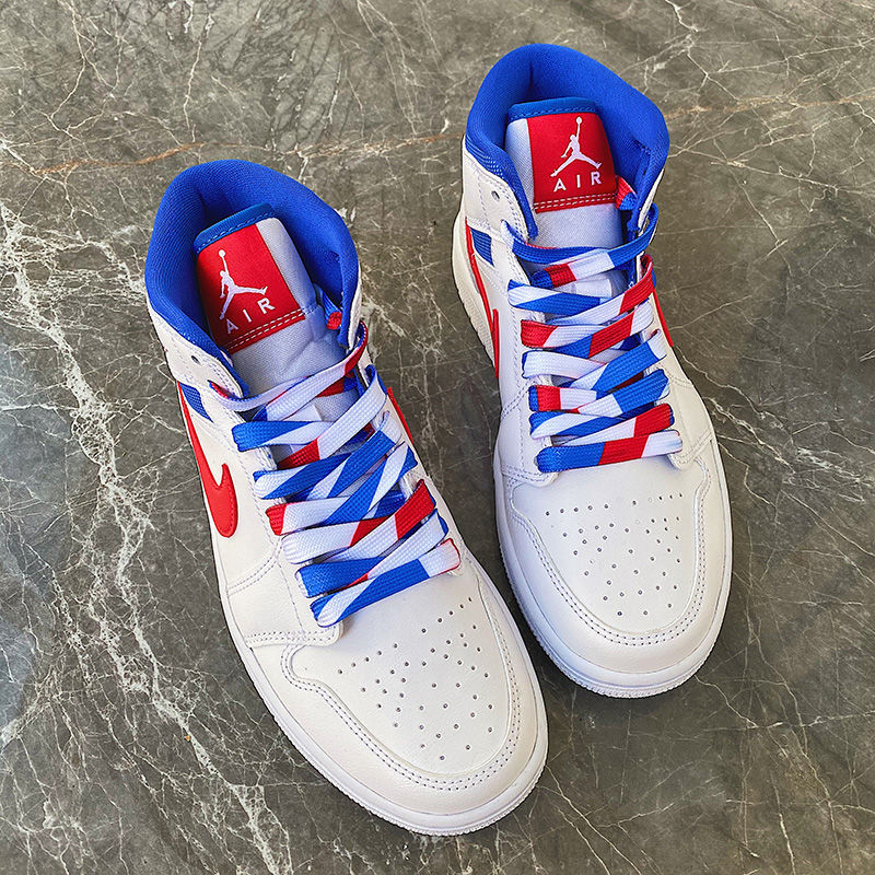 适配耐··克aj·1mid樱花粉烟灰爱国者影子三色拼接男女鞋带 爱国者