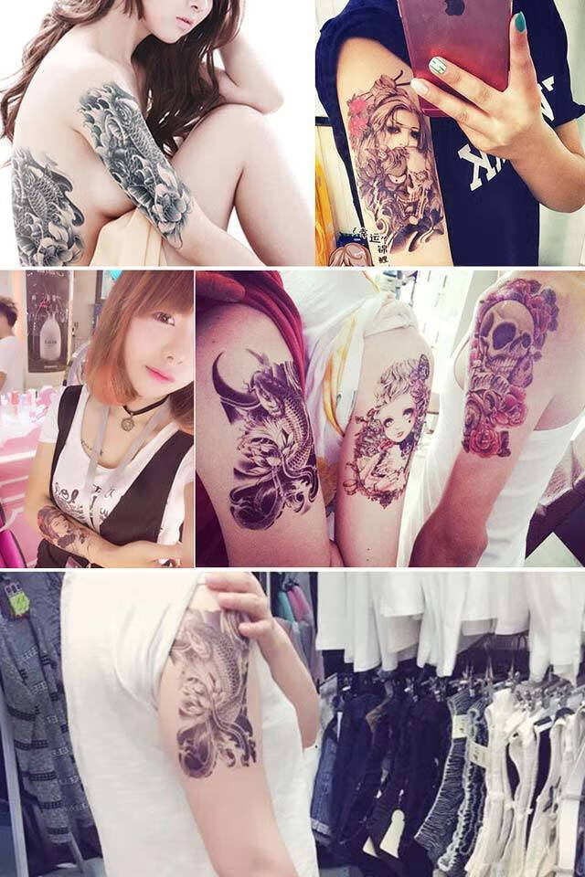 花臂纹身贴防水男女社会韩国仿真刺青性感清新可爱网红 彩色狼头套装