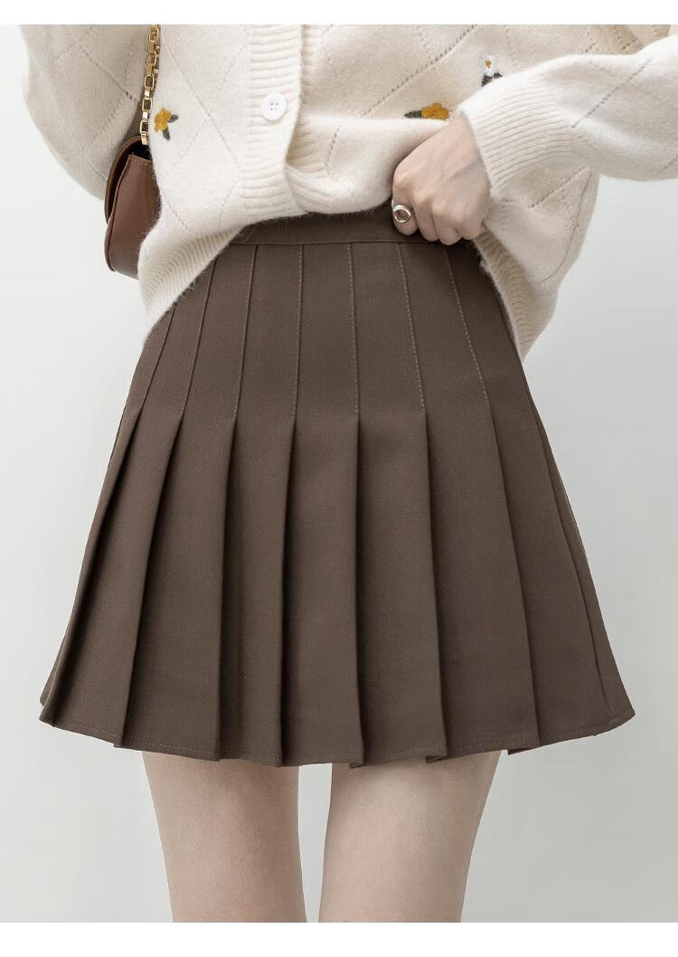 津若加厚咖色百褶裙女秋冬新款韩版高腰jk学院风百搭显瘦a字半身短裙