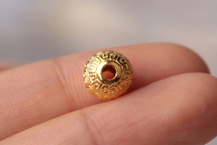 钰帛工坊黄金3d硬金圆珠复古云纹回纹8mm10mm祥云珠子金珠子圣诞节