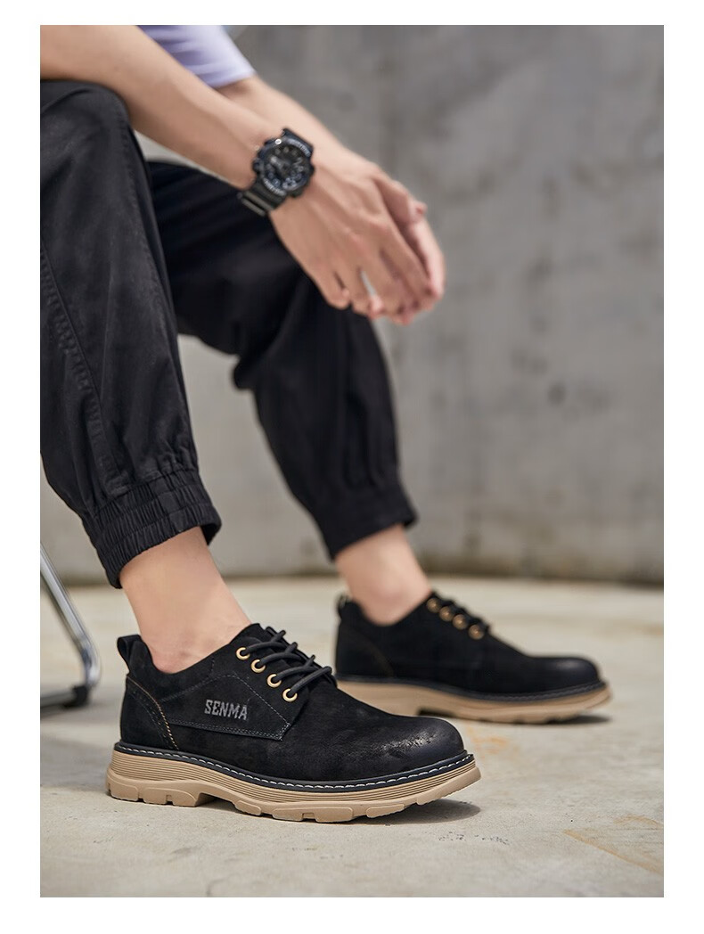 senma森马男鞋工装鞋男秋季新款商务休闲品牌大头皮鞋子男潮流复古