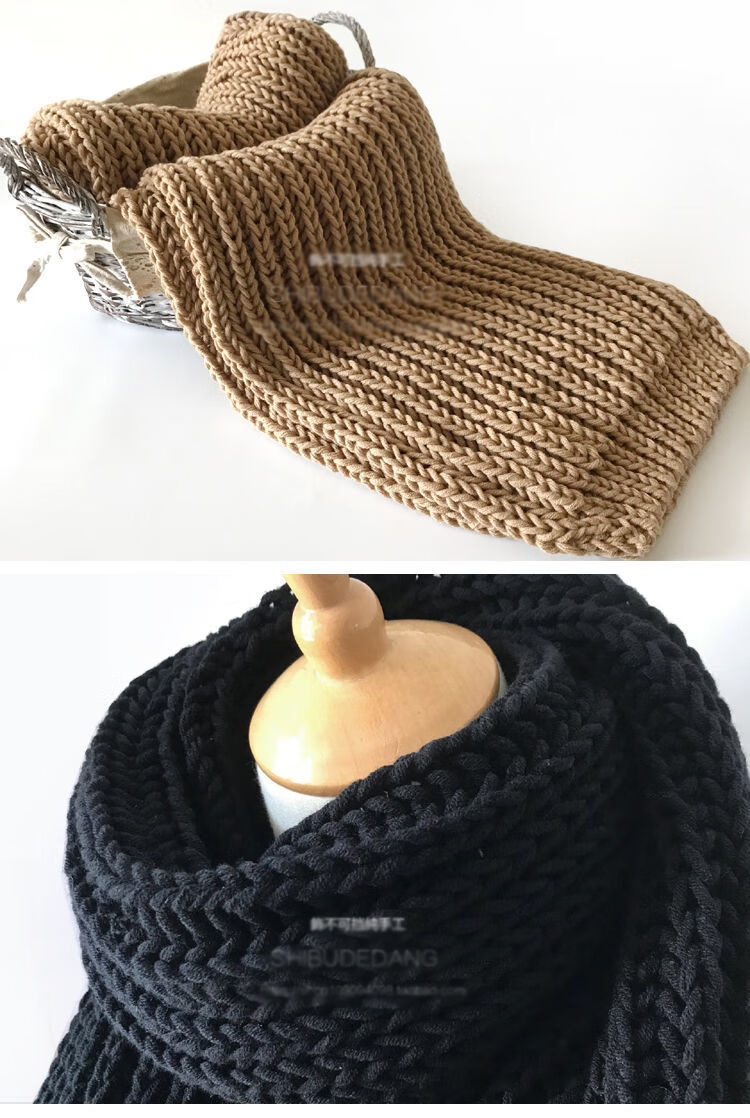 lucaly手工制作围巾手织毛线围巾成品纯手工编织粗毛线元宝针加厚情侣