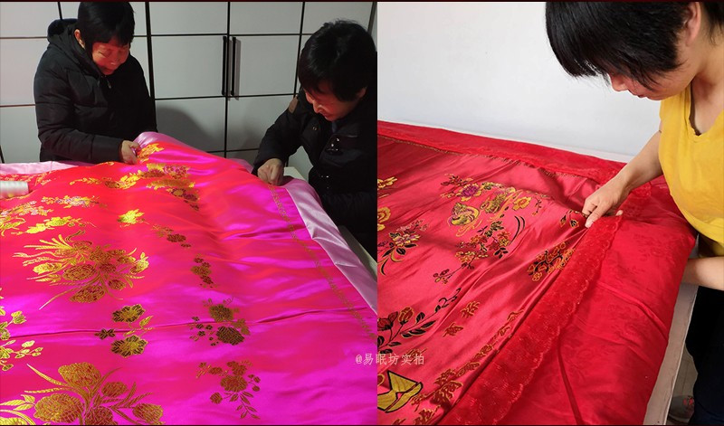 杭州绸缎被套含棉被芯老式包边被子结婚手工棉花传统丝绸喜被复古棉絮