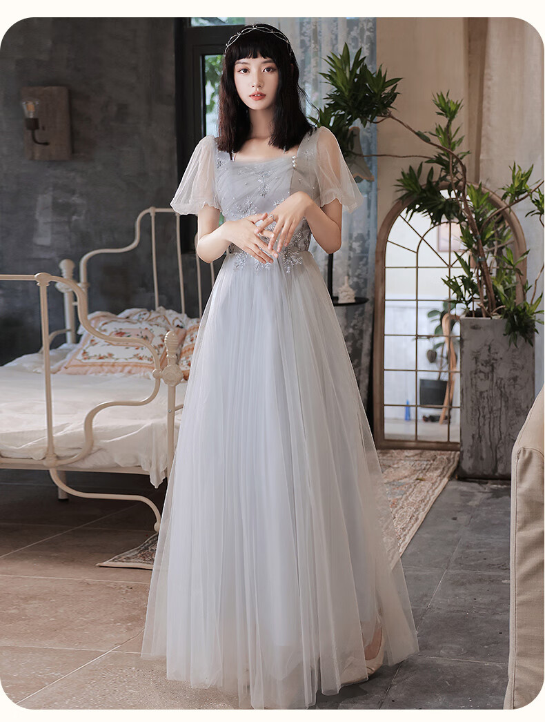 女中学生钢琴比赛演出服灰色伴娘服夏季姐妹团气质显瘦毕业季演出礼服