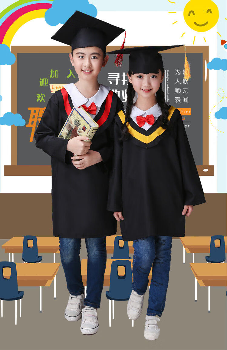彬核博士服幼儿园小学毕业照服装学士服毕业礼服拍照衣服博士帽子红领