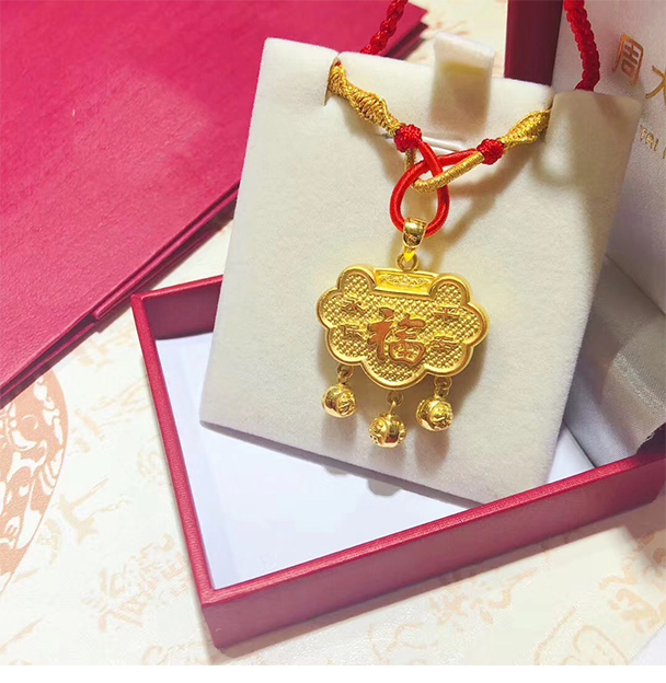 老凤凰长命富贵锁黄金长命锁吊坠宝宝满月金饰999足金婴儿红绳项链