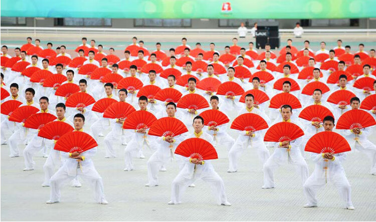 太极功夫响扇百扇堂太极扇子功夫扇牡丹扇响扇红色中国武术扇舞蹈扇