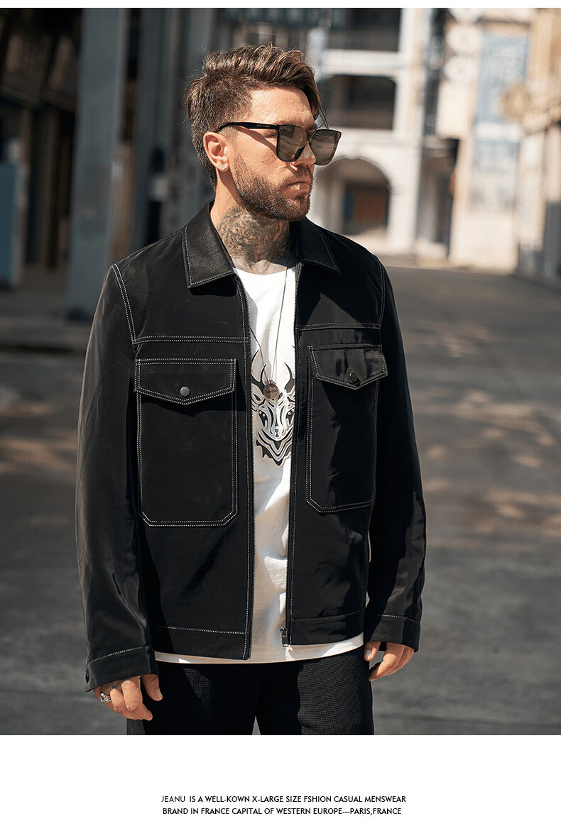 坦野大码男装夹克男潮胖哥男装夹克多口袋外套男士秋冬大码工装外套辑