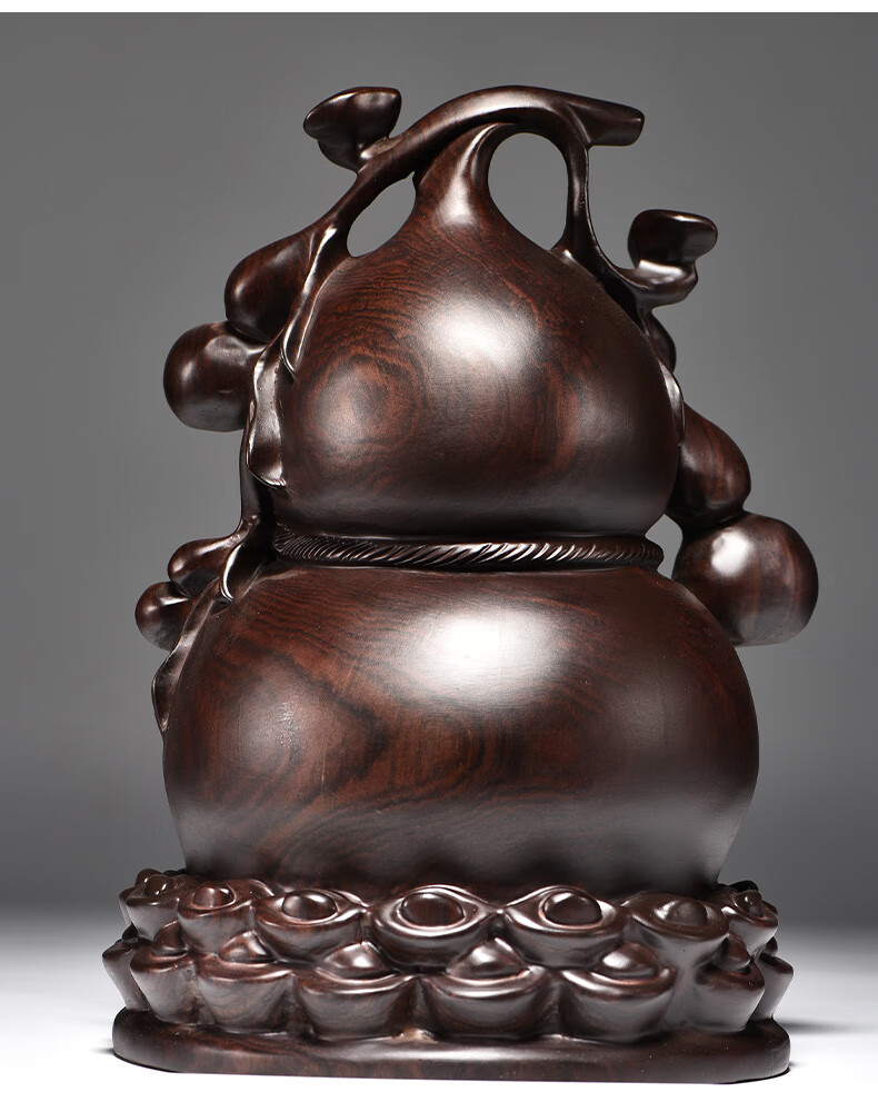 思古黑檀木雕福禄葫芦摆件实木大号家居客厅桌面装饰木头雕刻送礼工艺