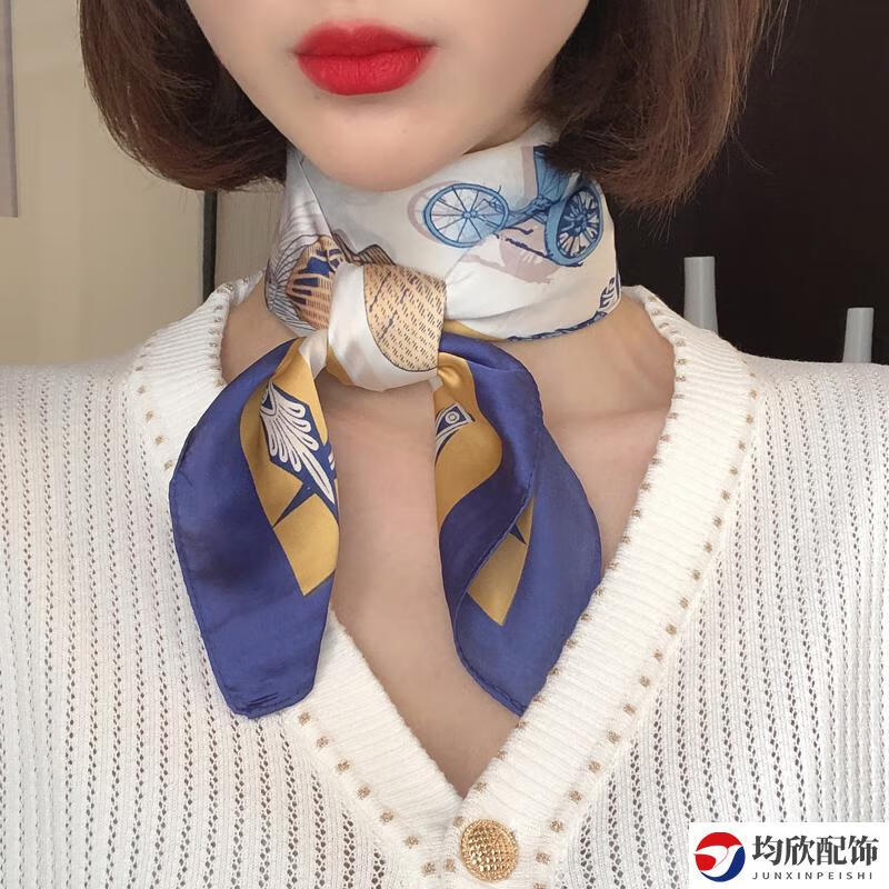薄款韩版时尚百搭洋气文艺职业空姐领巾小方巾女纱巾绿红绿短条卡其色