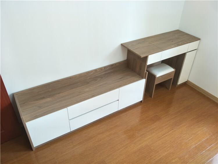 卧室电视柜书桌组合北欧简约伸缩梳妆台电脑桌一体组合电视柜莹莱居