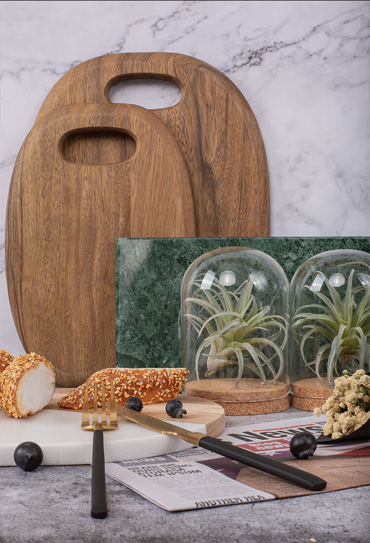 厨房样板间软装摆件展厅橱柜装饰品厨具花器实木菜板仿真面包托盘 大