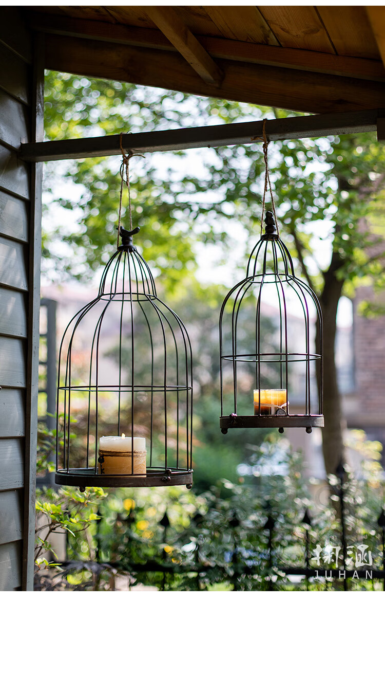 掬涵铁艺装饰鸟笼花器摆件吊篮花盆花架悬挂烛台插花橱窗婚庆铁艺装饰