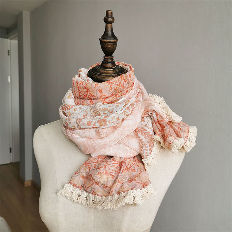 西班牙女薄棉手感碎花围巾春夏秋遮阳披肩柔软有气质花色一190x100