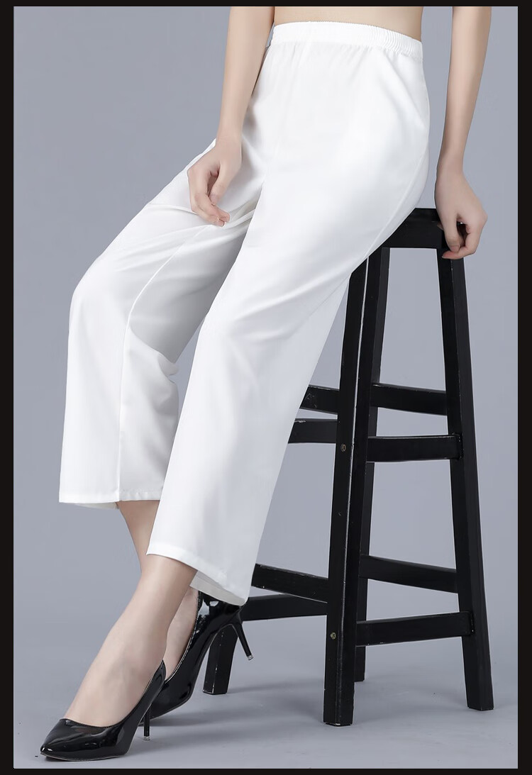 中年妇女真丝裤子女裤高腰阔腿裤妈妈女夏季薄款直筒裤大码宽松九分裤