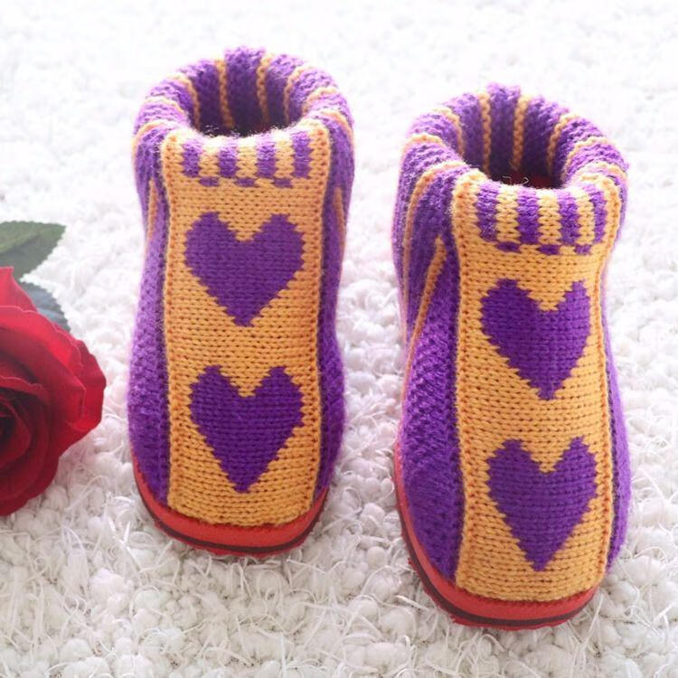 毛线鞋手工编织儿童保暖棉鞋棉靴女 男软底防滑耐磨 2-14岁冬季加厚