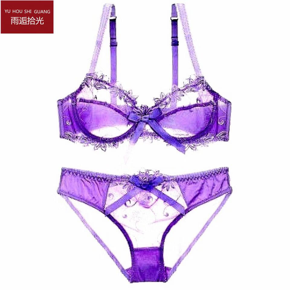 女士全透明性感蕾丝胸罩内裤透明裤头裤衩套装内衣女性惑夏季性惑火辣