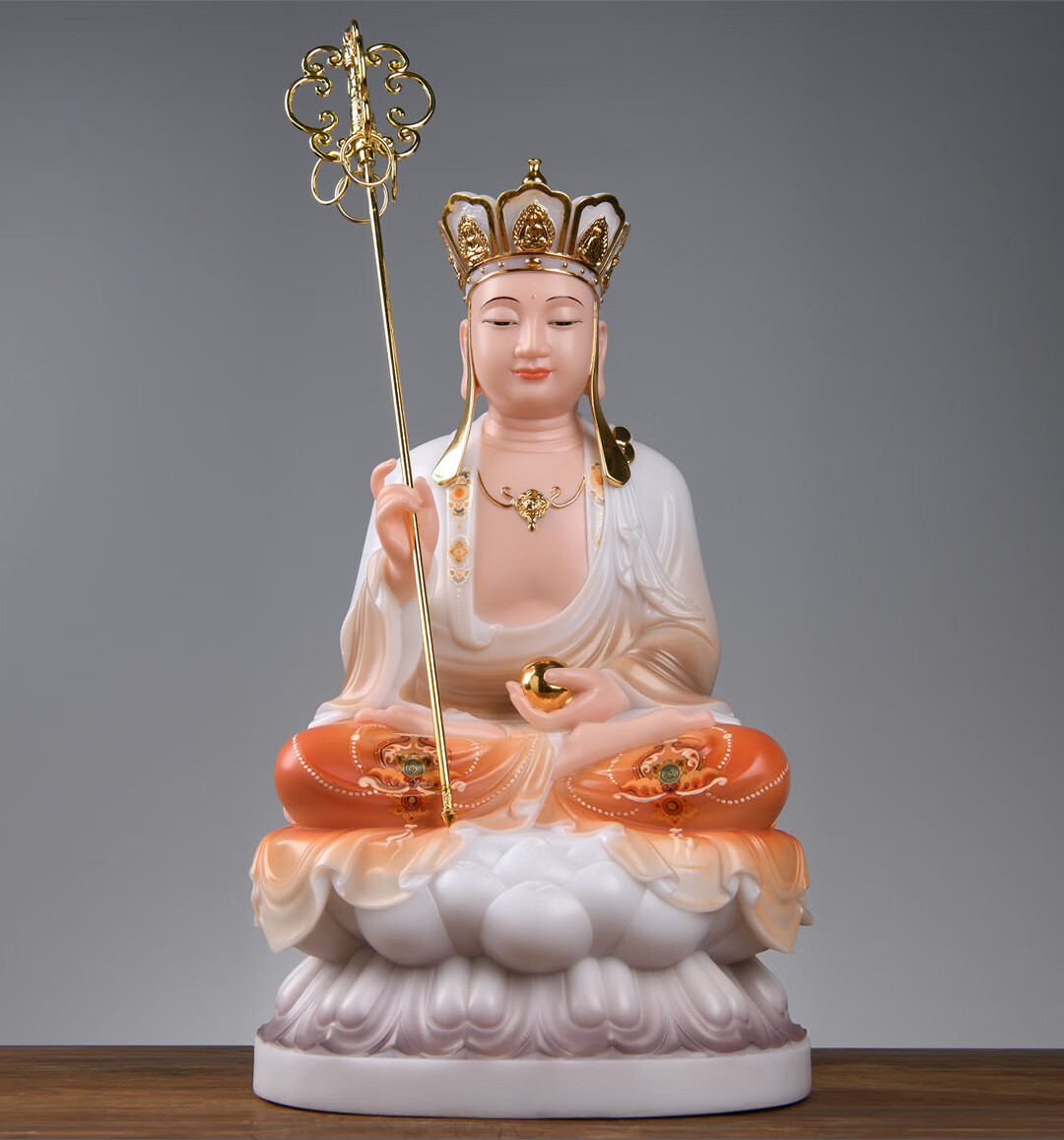 灵明珠宝 地藏菩萨像供奉娑婆三圣全堂佛汉白玉地藏王菩萨佛像家用