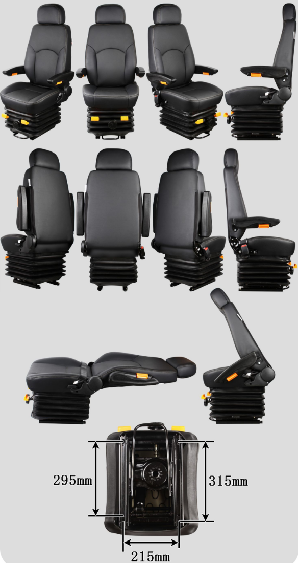 挖掘机推土机钩机装载机铲车机械减震座椅a16 二黑棕革双扶手高低前后