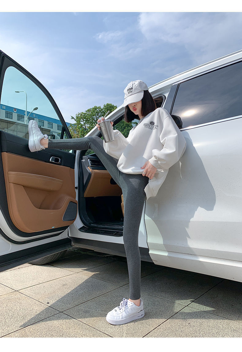 加绒加厚打底裤女外穿春秋款显瘦长裤秋冬保暖裤高腰秋裤薄款棉裤yhb