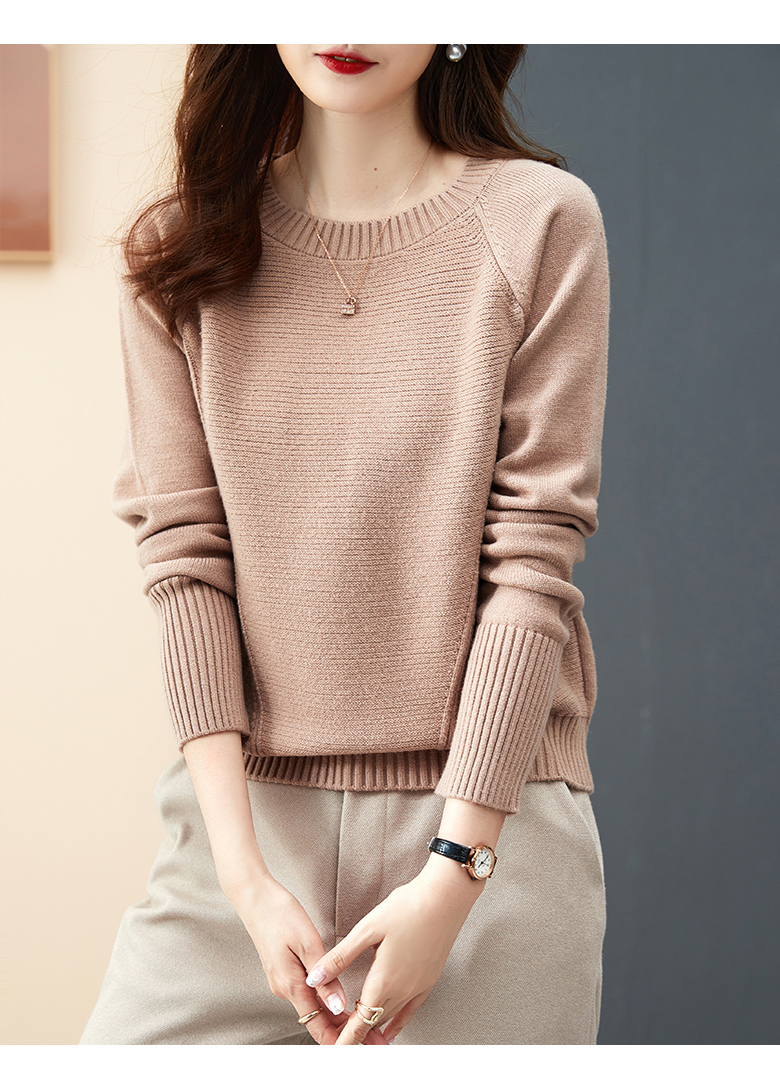 德玛纳毛衣女短款上衣新款韩版秋冬高腰百搭针织打底衫上衣肉桂色s