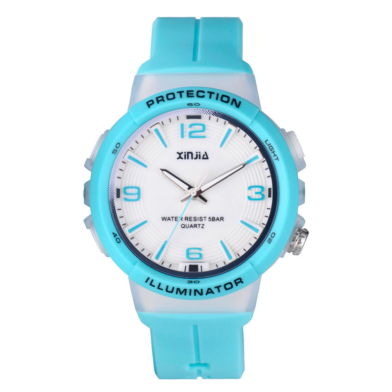 男女孩运动电子表中小学生夜光防水手表儿童灯光表女童指针表白天蓝