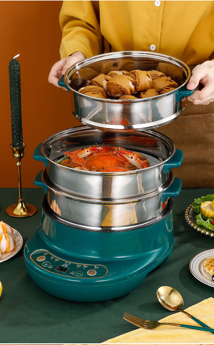 火岩熊智能多功能电煮锅煎炒烹饪锅蒸煮一体电热锅宿舍家用电火锅不粘