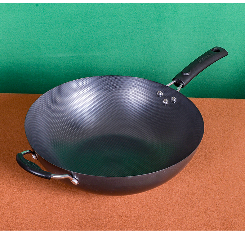 中康铁锅皇派珍珠王炒锅无涂层少烟不易粘家用电磁炉炒菜锅不生锈34cm