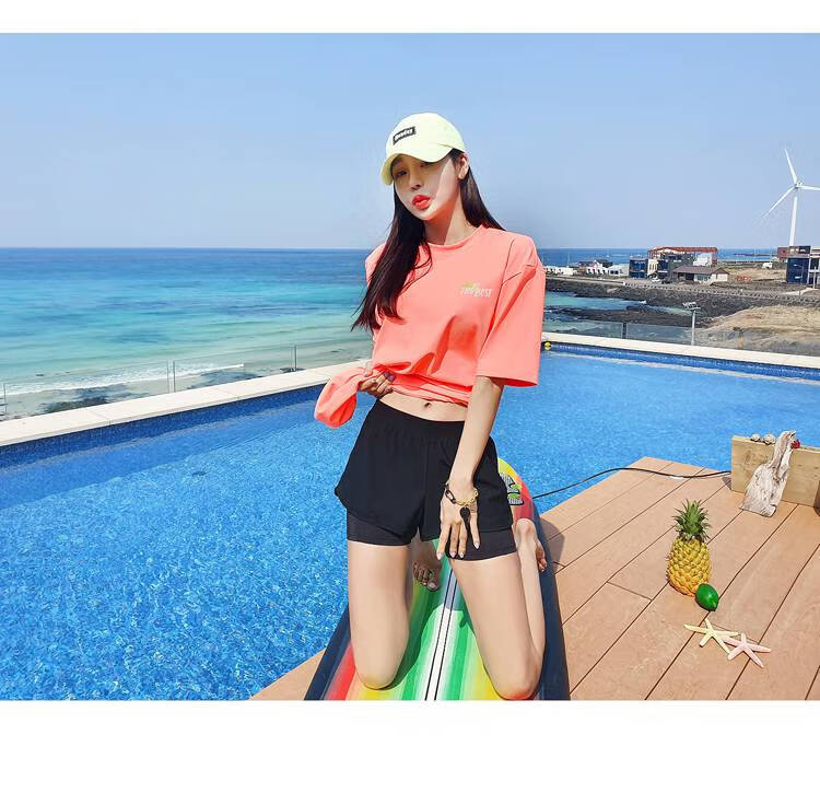 游泳打底裤女 假两件平角泳裤女保守平角防走光女士单件打底大码游泳