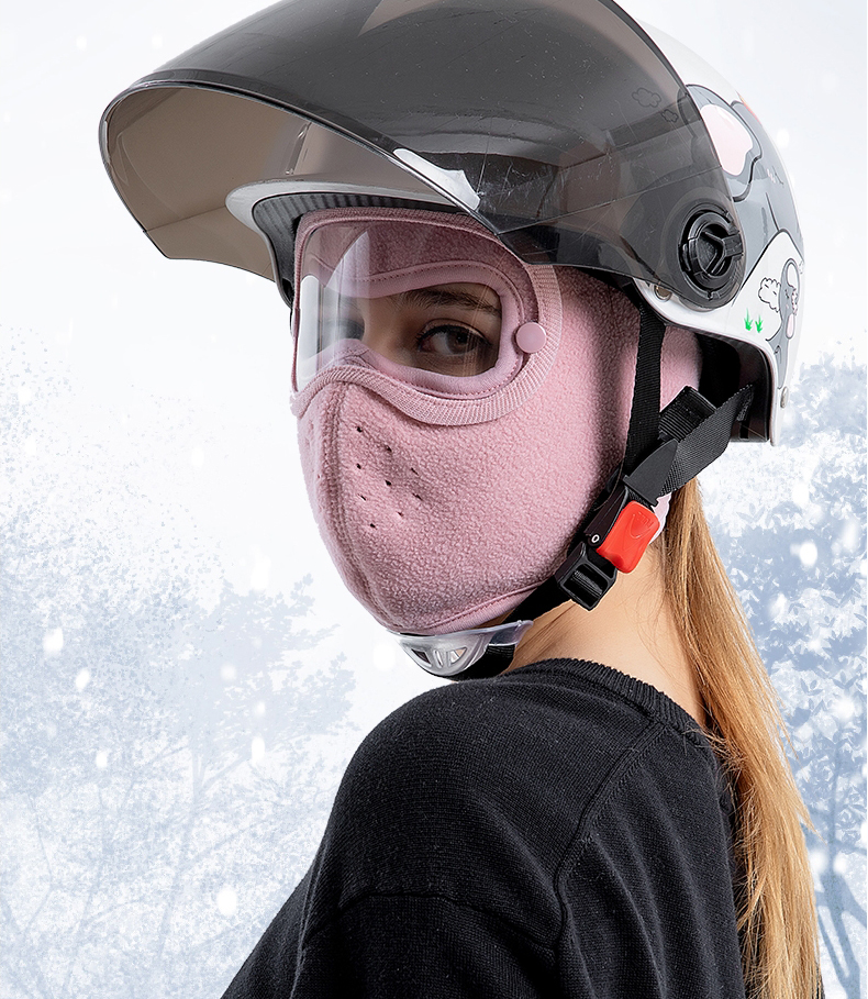 秋冬季保暖蒙面口罩摇粒绒电动自行车骑行防风高清护目镜防雾面罩咖啡