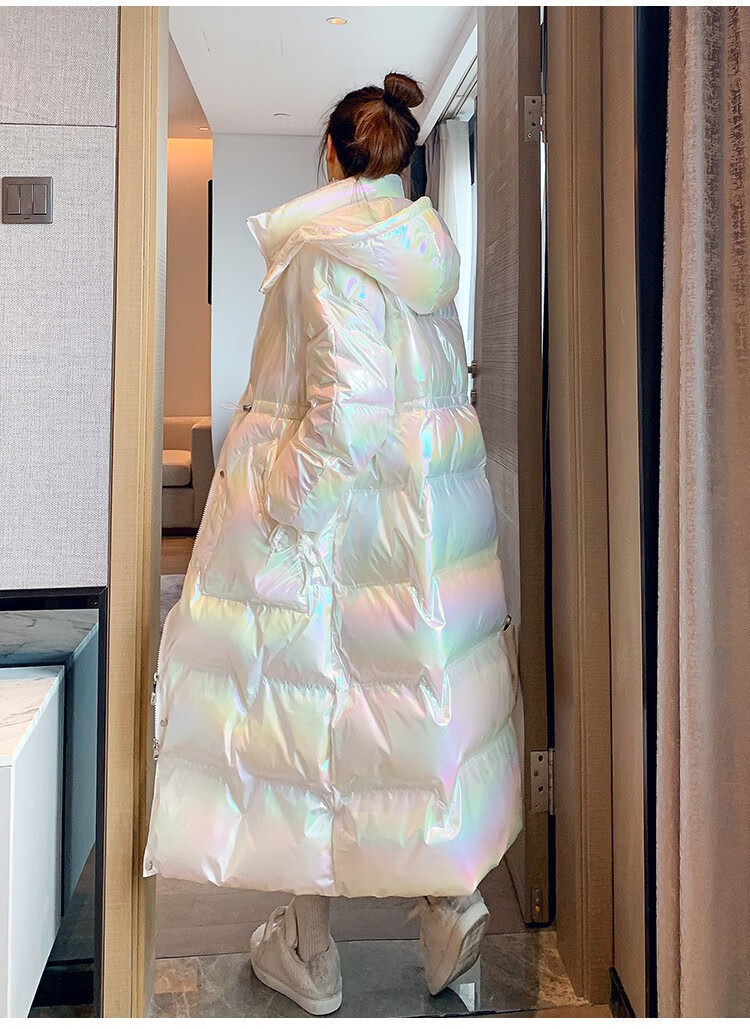 特价捡漏2021冬季上新连帽免洗亮面衣服女冬新款网红长款过膝炫彩防风