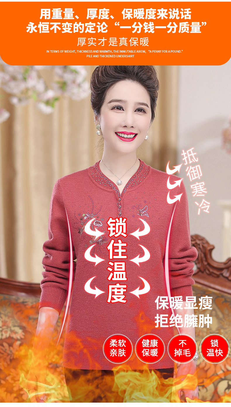 佰慕菲老年人打底衫女加绒2021秋款新款中老年女装新品妈妈装毛衣冬