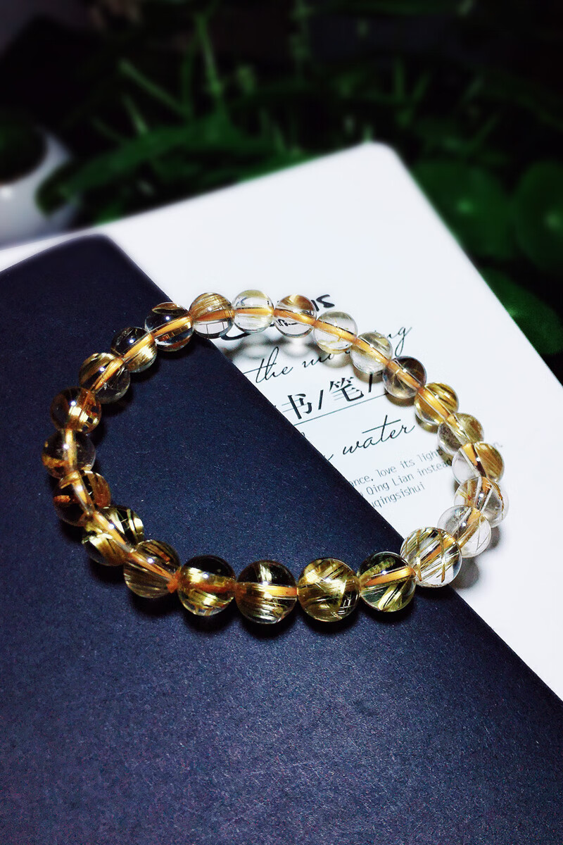 梦莹 天然水晶钛晶碧玺 金发晶发晶铜发晶发丝圈七金发晶手链 手串单