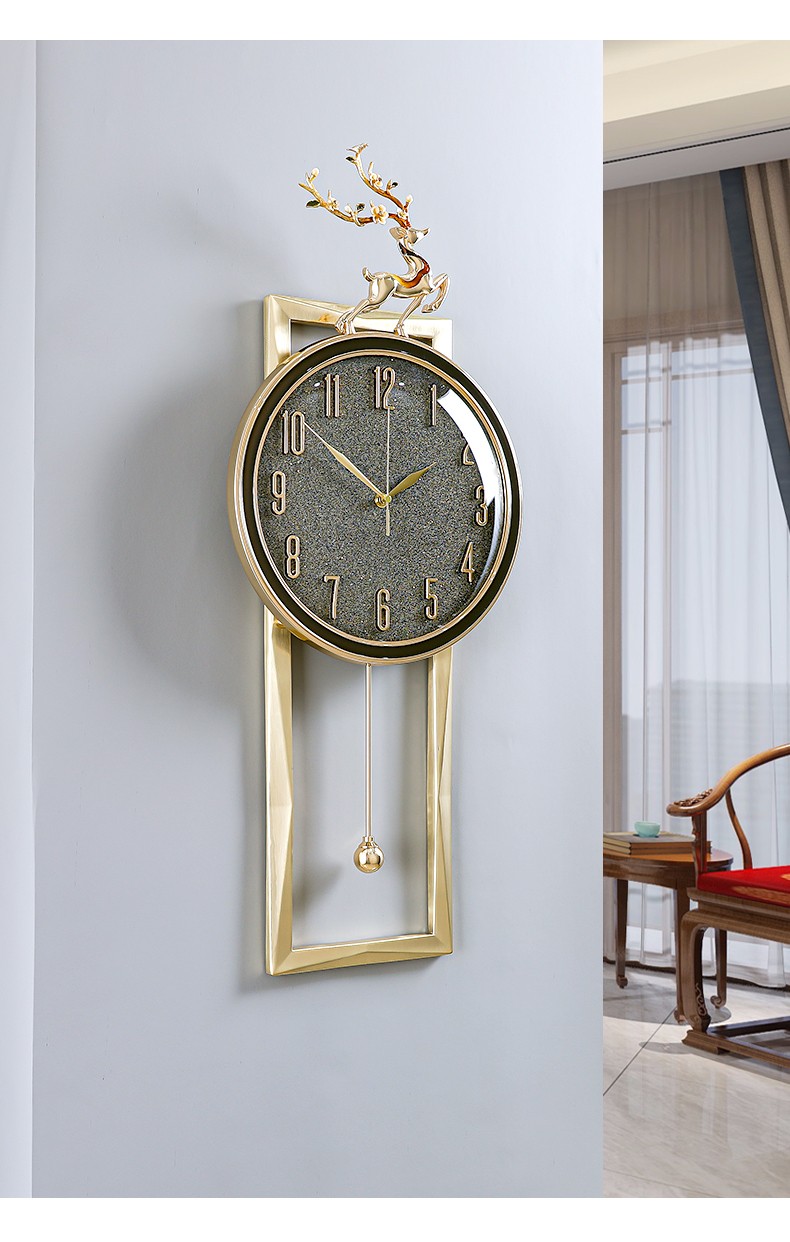 轻奢高端鹿头轻奢挂钟客厅时尚家用新中式创意钟表挂墙时钟大气装饰