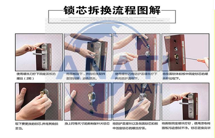 锁具防盗门锁芯通用型纯铜超ab级钥匙步阳防盗门大门木门锁芯105偏