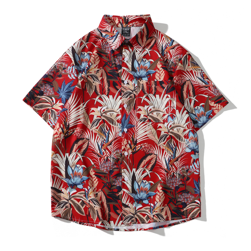 式花男女港风viage夏威夷海边度假宽松痞帅衬衣情侣 xc3140 灰杏色 m