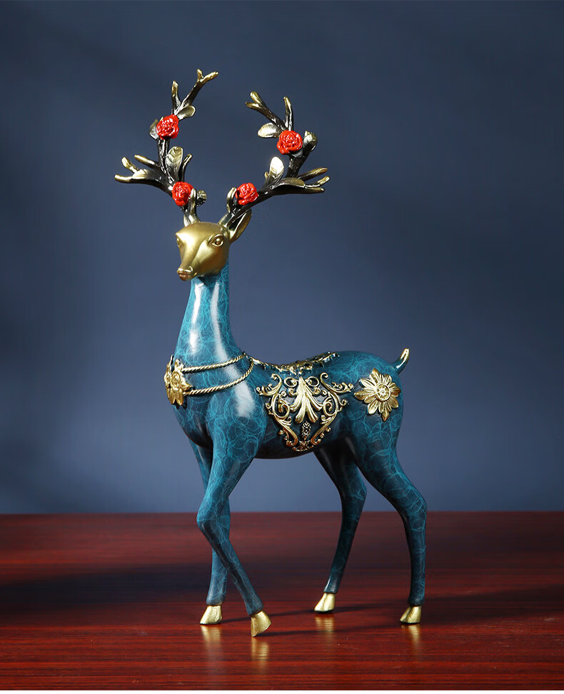 店鹿鹿亨通纯铜鹿摆件一对新中式家居客厅玄关装饰品梅花鹿工艺品红色