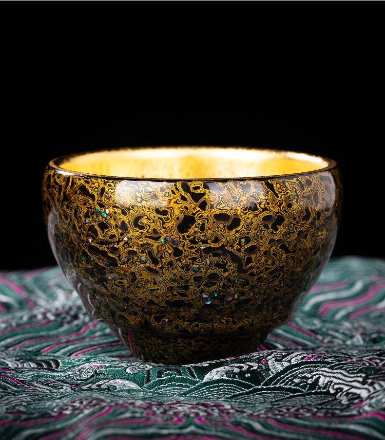 采玺 漆艺大号商务建盏茶杯创意主人杯手工大漆鎏金敛口窑变品茗杯