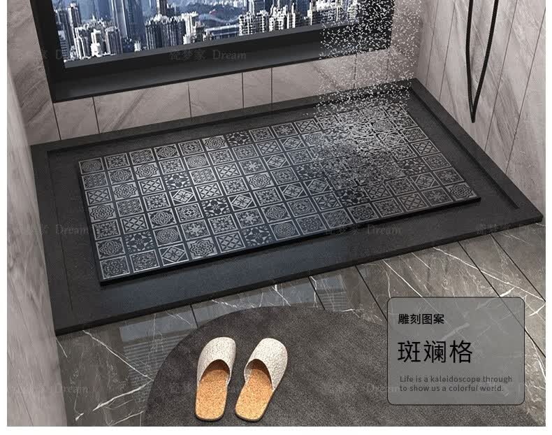 淋浴房通体大理石防滑瓷砖淋浴房石地板垫脚石防滑地石地砖凹凸踏脚石